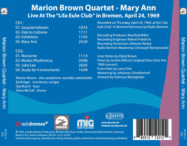 Brown, Marion Quartet - Mary Ann (Live In Bremen 1969)