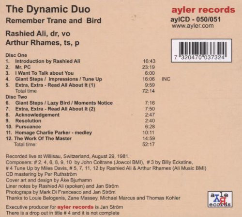 Ali, Rashied/Rhames, Arthur – The Dynamic Duo: Remember Trane And Bird